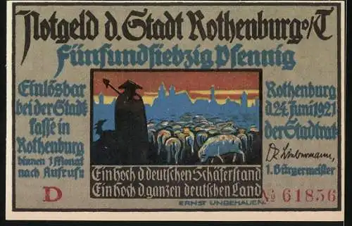 Notgeld Rothenburg ob der Tauber, 1921, 75 Pfennig, Der historische Schäfertanz zu Rothenburg o.d.T