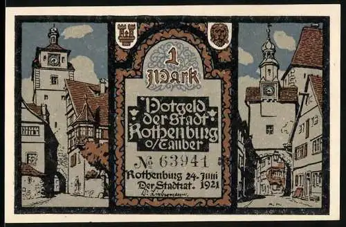 Notgeld Rothenburg, 1921, 1 Mark, Stadtansichten und religiöse Darstellungen