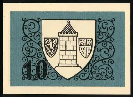 Notgeld Westerburg 1920, 10 Pfennig, Wappen mit Turm und Verzierungen
