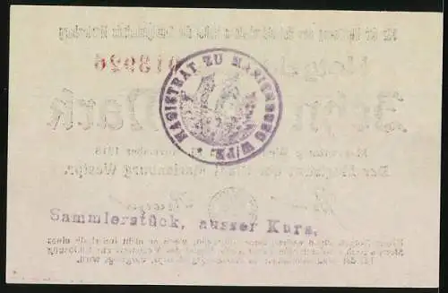 Notgeld Marienburg Westpr., 1918, Zehn (10) Mark, Stadtgemeinde Marienburg, Magistrat zu Marienburg Stempel