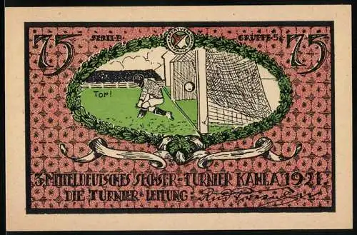 Notgeld Kahla 1921, 75 Pfennig, Mitteldeutsches Stosser-Turnier und Sportverein Kahla Gutschein