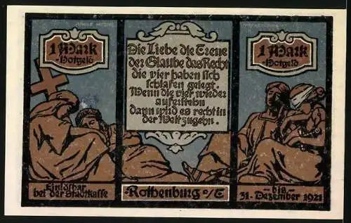 Notgeld Rothenburg ob der Tauber, 1921, 1 Mark, Stadtansichten und historische Szenen