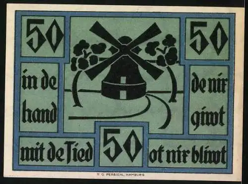 Notgeld Neuhaus, 1921, 50 Pfennig, Gutschein des Kreises Neuhaus, Wappen und Mühle