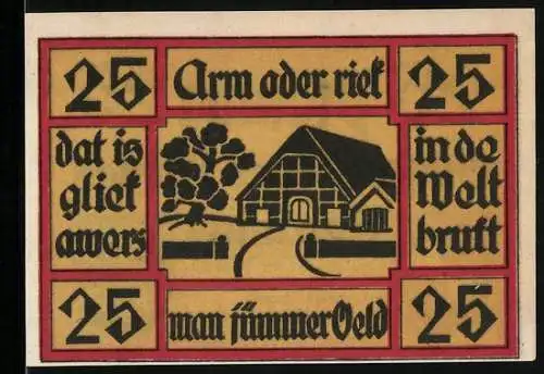 Notgeld Neuhaus, 1921, 25 Pfennig, Gültig bis 31.12.1922, Bauernhof und Wappen