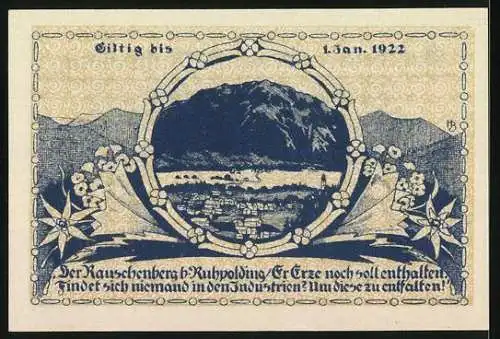 Notgeld Ruhpolding, 1921, 40 Pfennig, Gutschein der Gemeinde Ruhpolding, Berglandschaft und Gültigkeitsdatum