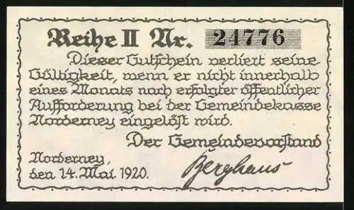 Notgeld Norderney, 1920, 10 Pfennig, Segelboot und Gebäude, Serie II Nr. 24776