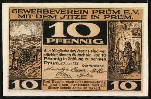 Notgeld Prüm, 1921, 10 Pfennig, Markttag in Prüm, Gewerbeverein Prüm E.V