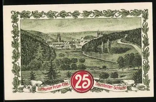 Notgeld Prüm 1921, 25 Pfennig, Luftkurort Prüm-Eifel und Salvator Kirche