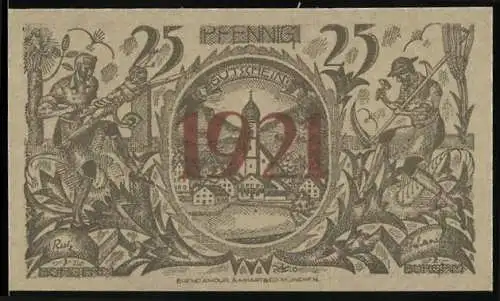 Notgeld Oberammergau 1921, 25 Pfennig, Stadtansicht und religiöse Szene