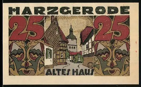 Notgeld Harzgerode, 1921, 25 Pfennig, Altes Haus und Stadtwappen