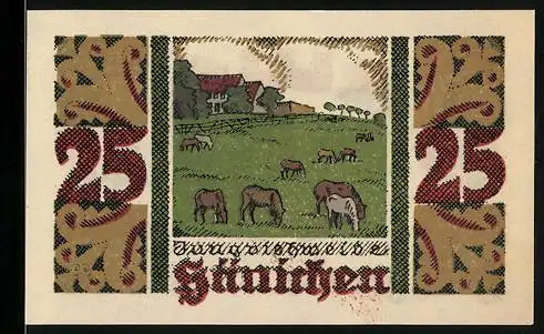 Notgeld Harzgerode, 1921, 25 Pfennig, Landschaft mit Pferden und Stadtwappen