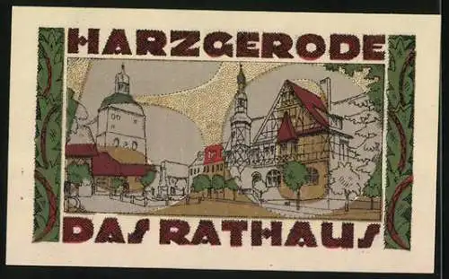 Notgeld Harzgerode, 1921, 50 Pfennig, Rathaus und Stadtwappen