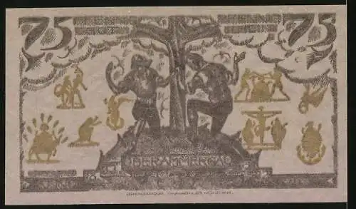 Notgeld Oberammergau 1921, 75 Pfennig, Berglandschaft und Passionsspiel-Szene