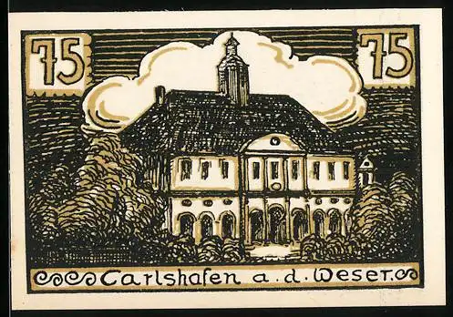 Notgeld Hofgeismar, 75 Pfennig, Carlshafen a.d. Weser, Burg Sieburg und Gebäude