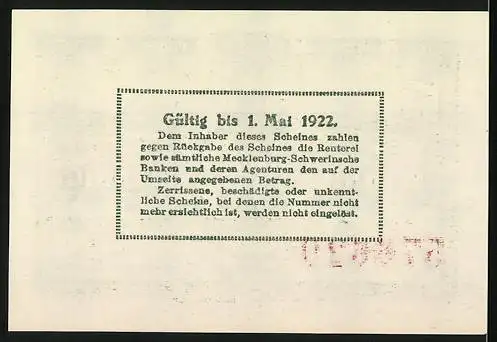 Notgeld Schwerin / Mecklenburg 1922, 50 Pfennig, Serie D, Freistaat Mecklenburg, gültig bis 1. Mai 1922