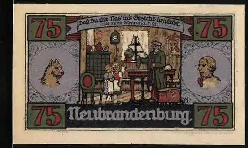 Notgeld Neubrandenburg, 1921, 75 Pfennig, Szenen aus dem Alltag und Gasthausversammlung