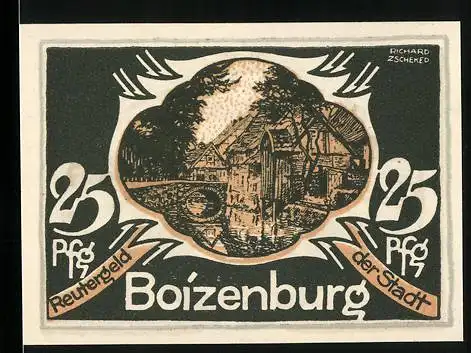 Notgeld Boizenburg, 1922, 25 Pfennig, Stadtansicht und Arbeiter am Hafen