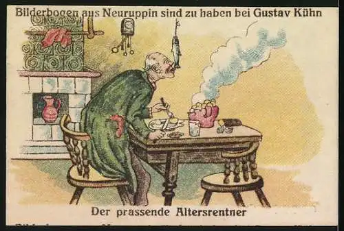 Notgeld Neuruppin, 1921, 50 Pfennig, Stadtwappen und prassender Altersrentner