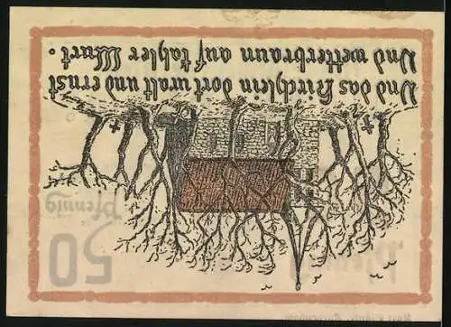 Notgeld Nordenham, 1921, 50 Pfennig, Stadtwappen und Schriftzug auf der Vorderseite, Wald und Haus auf der Rückseite