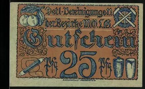 Notgeld Grossalmerode, 25 Pfennig, Gutschein des Dett. Vereinigung e.V. der Bezirke W.O.L.G. mit Symbolen