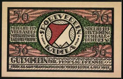 Notgeld Kahla 1921, 50 Pfennig, Wintersport-Rodeln und Sportverein Gutscheine