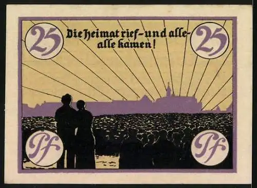 Notgeld Marienburg 1920, 25 Pfennig, Stadtgeld der Stadt Marienburg Wpr. zur Erinnerung an die Volksabstimmung am 11.07.