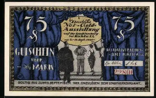 Notgeld Kahla, 1921, 75 Pfennig, Deutsche Not-Geld Ausstellung Illustration und Drache