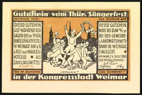 Notgeld Weimar 1921, 10 Pfennig, Sängerfest mit Musikschule und Liszt-Haus