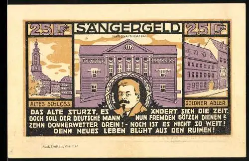 Notgeld Weimar 1921, 25 Pfennig, Sängergeld mit Altem Schloss und Nationaltheater