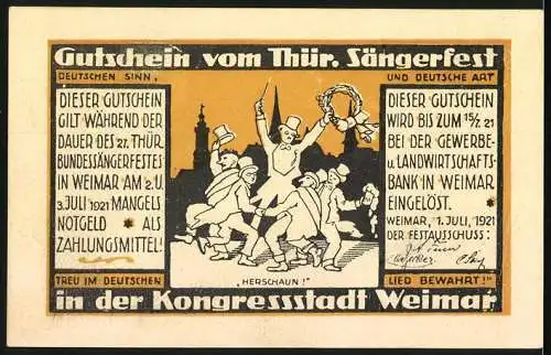 Notgeld Weimar 1921, 25 Pfennig, Sängergeld mit Altem Schloss und Nationaltheater