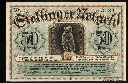 Notgeld Stellingen, 1920, 50 Pfennig, mit Bär und Mann auf Eisblöcken