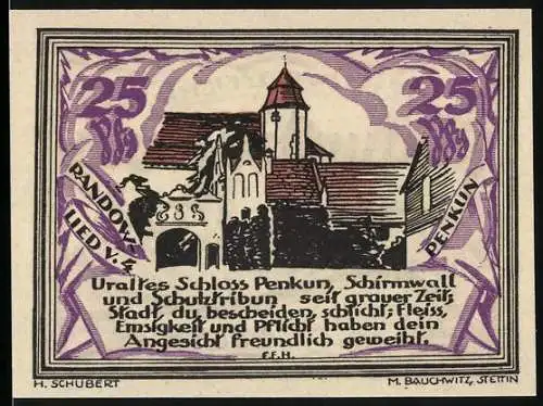 Notgeld Stettin-Randow 1921, 25 Pfennig, Uraltes Schloss Penkun und Gültigkeit bis 30. Juni 1922