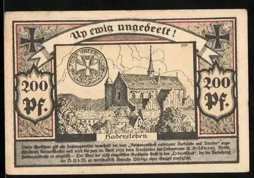 Notgeld Berlin 1922, 200 Pf, Hadersleben, Kirche und Ehrenmedaillen, Ordensrat im Verband Nationalgesinnter Soldaten