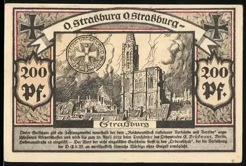 Notgeld Berlin 1922, 200 Pf, Darstellung Münster zu Strassburg, Ordensrat im Verband Nationalgesinnter Soldaten