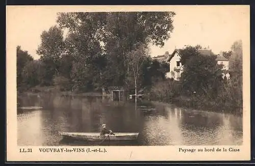 AK Vouvray-les-Vins, Paysage au bord de la Cisse