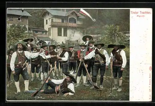 AK Algund /Tirol, Tiroler Trachtengruppe mit Gewehr