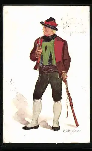 AK Meran, Meraner Bauer in Tracht, mit Knüppel