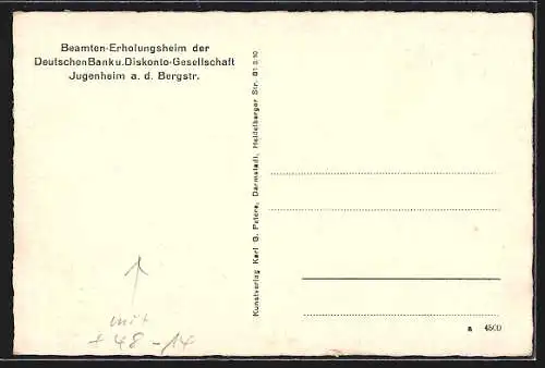 AK Jugenheim a. d. Bergstr., Beamten-Erholungsheim der Deutschen Bank & Diskonto-Gesellschaft, mit Wettersäule