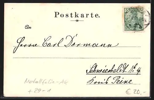 Metallfolie-Lithographie Hameln, Osterstrasse, Klütturm, Höhere Töchterschule, Rattenfängerhaus