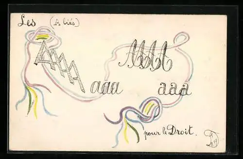 Künstler-AK Handgemalt: Bunte Girlande mit den Buchstaben A