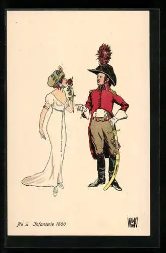 Künstler-AK sign. W. von May: Schweizer Uniformen, No 2, Infanterie 1800