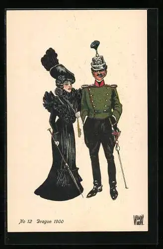 Künstler-AK sign. W. von May: Schweizer Uniformen, No 12, Dragon 1900