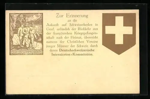 AK Erinnerungskarte der Deutschschweizerischen Internierten-Kommission an die Rückkehr franz. Kriegsgefangener