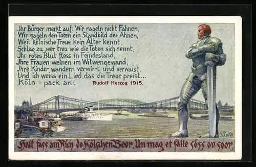 Künstler-AK Köln, Kölnischer Bauer in Eisen 1915, Nagelung