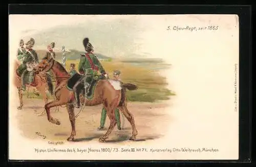 Lithographie Histor. Uniformen des k. bayer. Heeres 1800 /73, 5. Chev.-Regiment