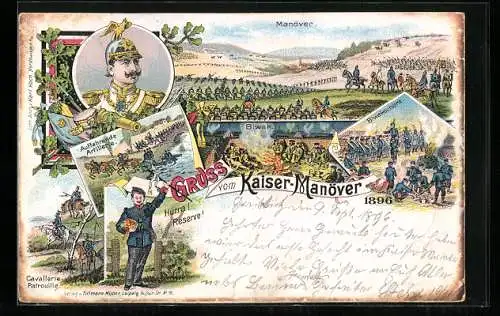 Lithographie Kaiser Wilhelm II., Manöver, Biwak, Biwakscherz, Cavallerie-Patrouille