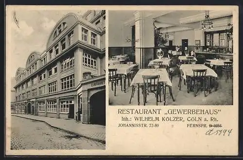 AK Köln, Restaurant Gewerbehaus in der Johannisstrasse 72-80