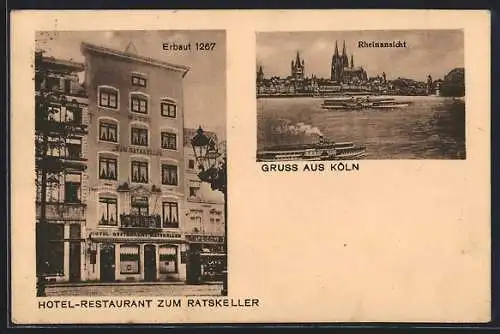 AK Köln, Hotel-Restaurant zum Ratskeller am Altermarkt 54, Rheinansicht