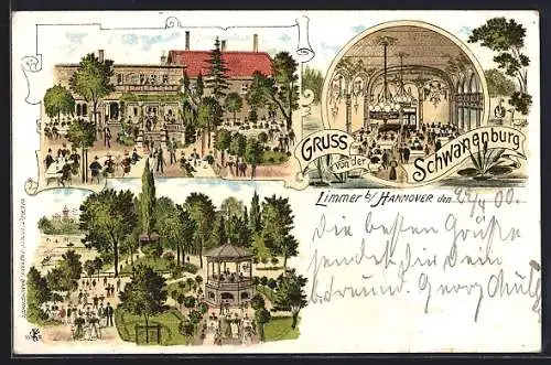 Lithographie Limmer / Hannover, Gasthaus Schwanenburg