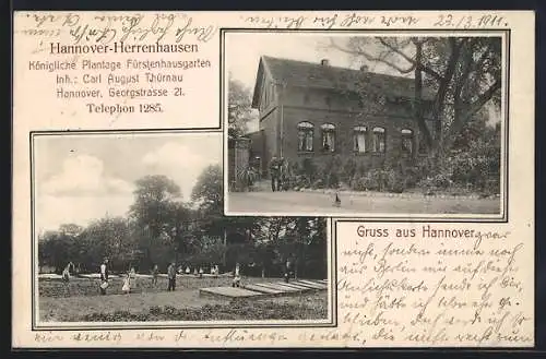 AK Hannover-Herrenhausen, Kgl. Plantage Fürstenhausgarten in der Georgstrasse 21